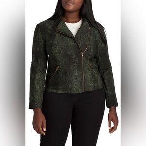 Adyson Parker Green Snake Print Moto Plus Jacket 3X